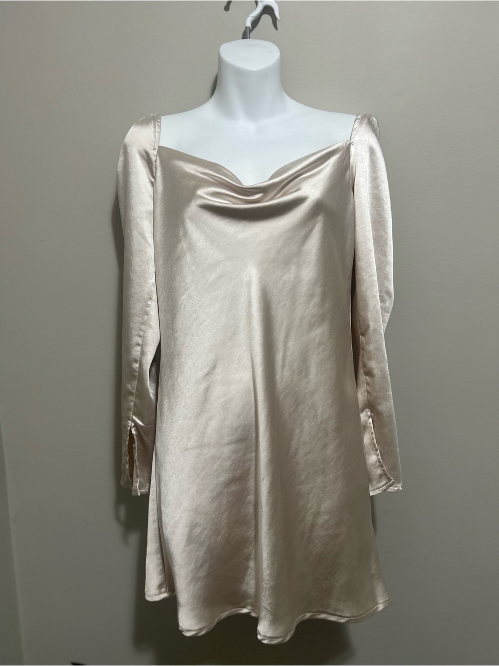 Women's Champagne Satin Mini Dress - Picture 8 of 13